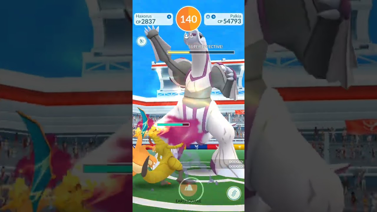 Chose the wrong Charizard Mega Evolution for a raid battle against Palkia, the Dragon God of Space.