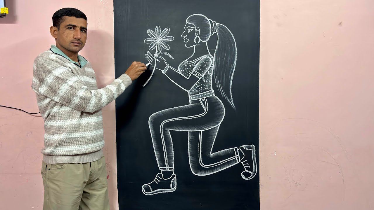 Learn to draw a girl holding flowers ||🤫 #girlart #art #chalkart #drawing 