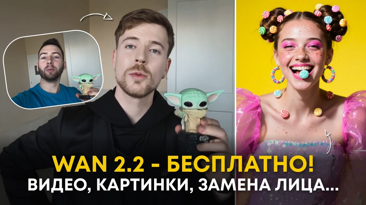 Wan 2.2 - БЕСПЛАТНЫЕ видео, замена персонажей, картинки! Обзор нейросети