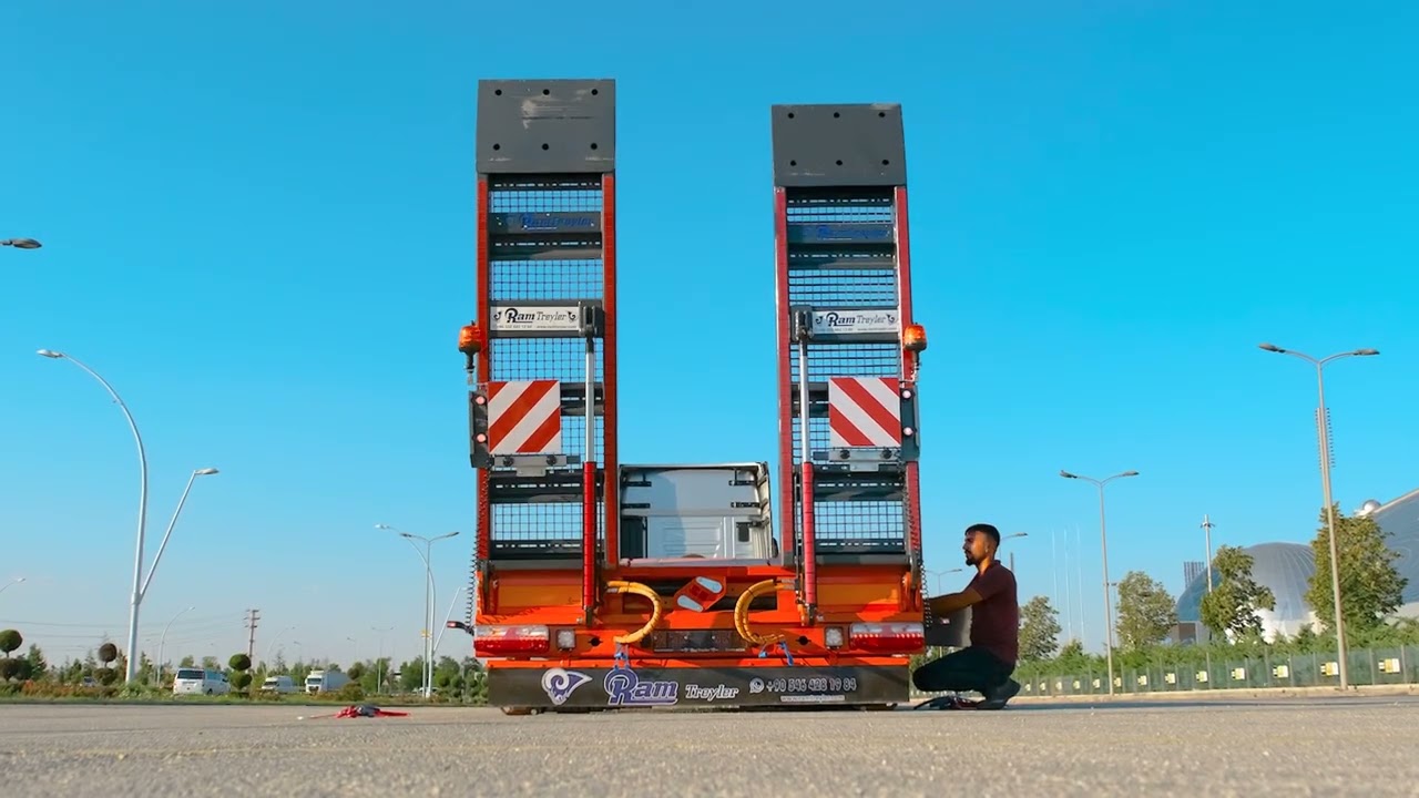 Ram treyler 4 dingili yana hidrolik açılır Lowbed semi treyler