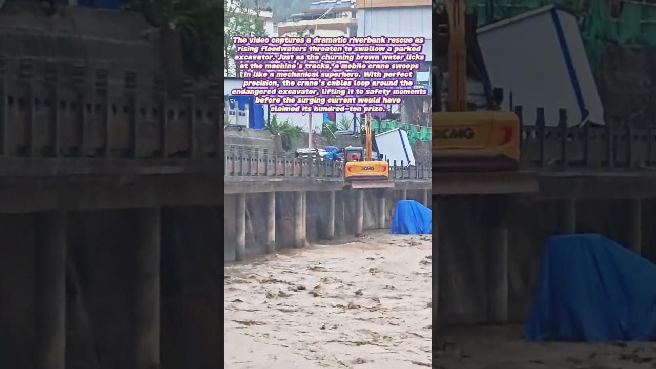 River Rescue: Crane Saves Stranded Excavator from Raging Flood!