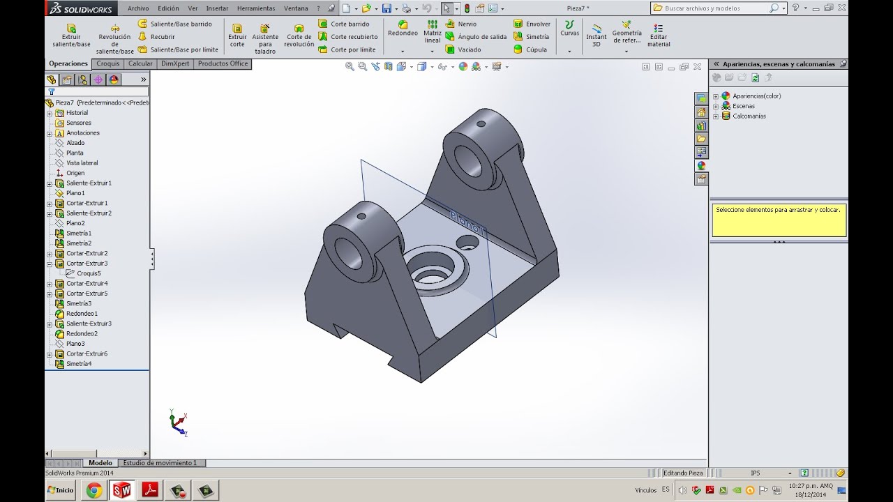 Freno deslizable en Solidworks 2014  ---Dificultad media---