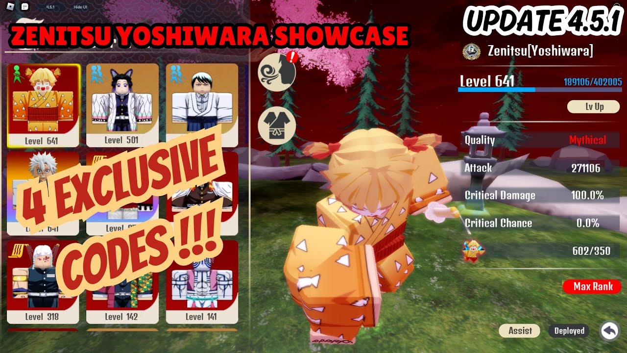 Новое обновление Demon Soul Simulator: Zenitsu Yoshiwara Showcase + 4 эксклюзивных кода!