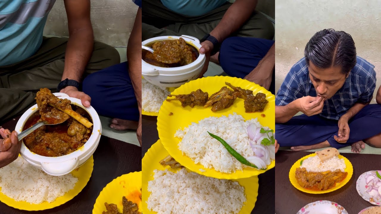 Mutton Curry | Roti | Rice | Onion & Green Chilli | 😀👌