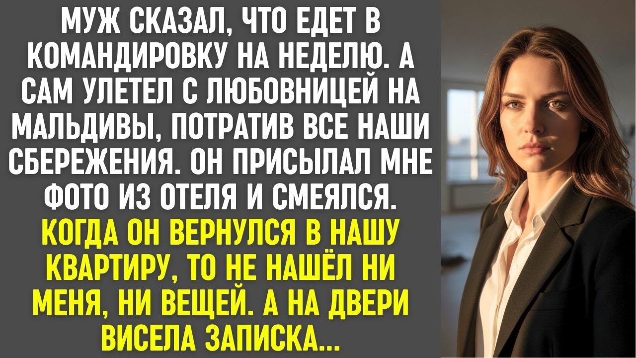 Муж улетел с любовницей на Мальдивы, потратив всё. Вернувшись, он нашёл лишь записку на двери.