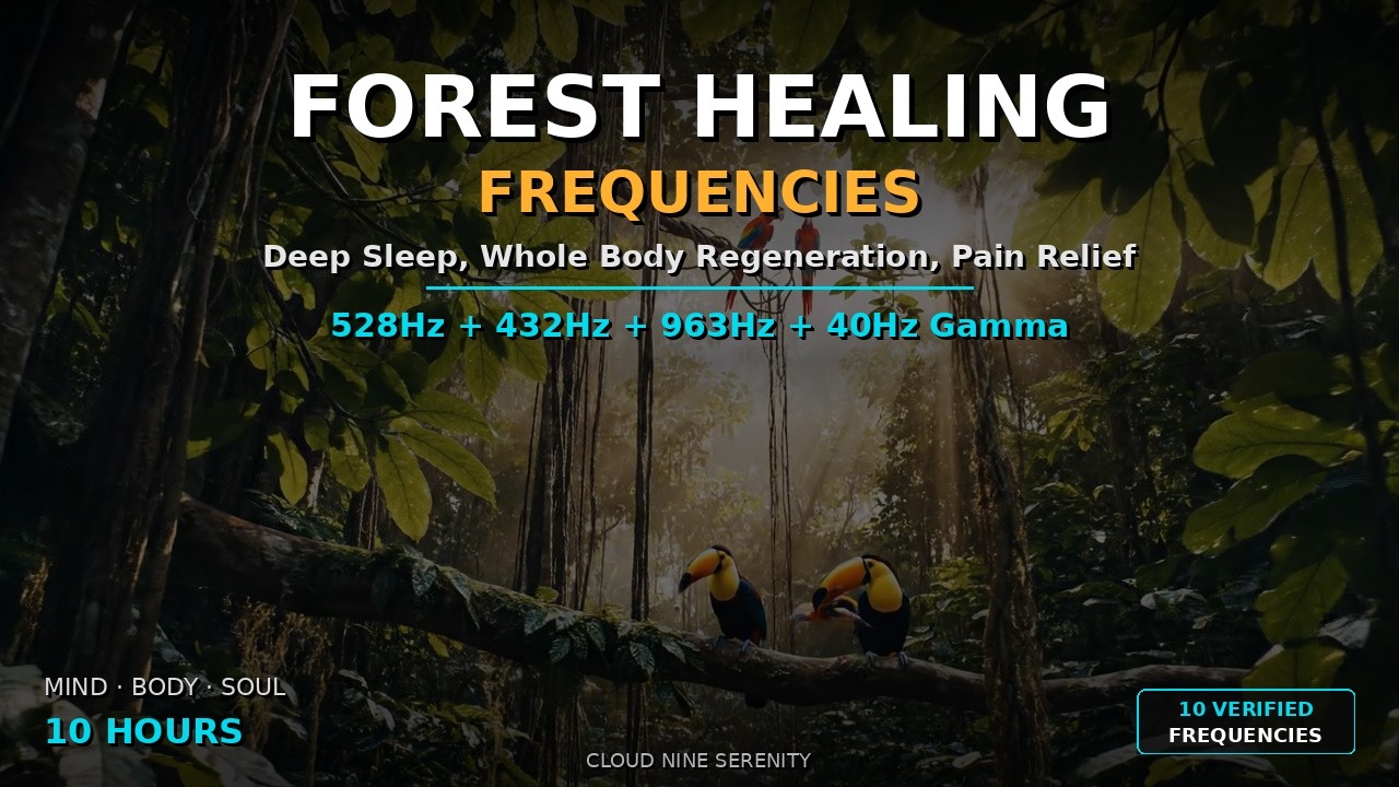 Deep Forest Healing for Sleep & Pain Relief, Full Body Restoration, 528Hz + 432Hz + 963Hz