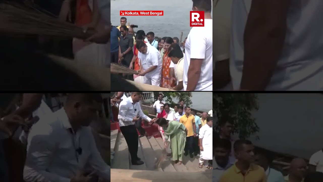 West Bengal: CM Suvendu Adhikari Cleans Steps Of Mayer Ghat During Campaign | Kolkata | On Camera