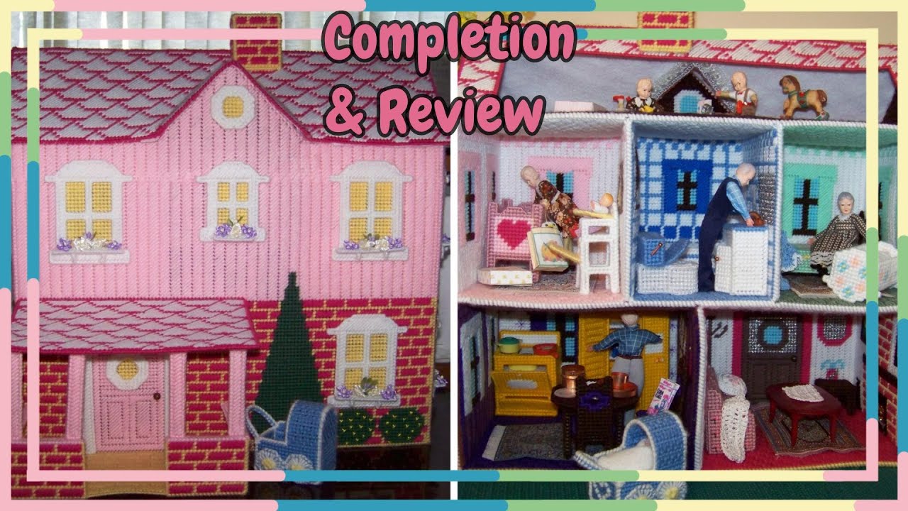 HUGE 3 Story Dollhouse, ALL hand stitched #plasticcanvas #needlecraft #stitching #miniatures #craft