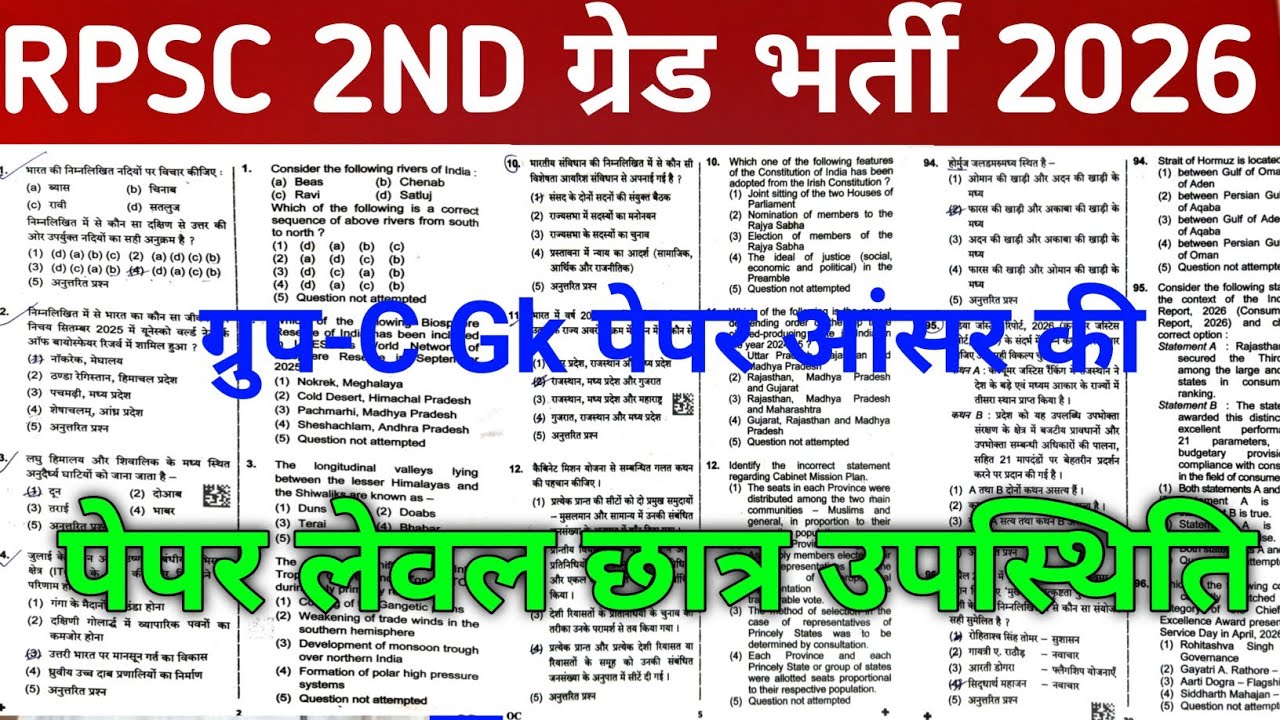 RPSC 2nd grade Answerkey 2026/Gk paper Answerkey/second grade Safe-Score 2026/Rpsc 2nd CUT-OFF 2026