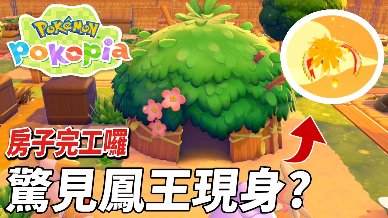 房子終於蓋完囉!! 我竟然碰上鳳王了 結果他飛過上空就掉了一坨毛給我!?!?  | pokopia 寶可夢動森 | 克克