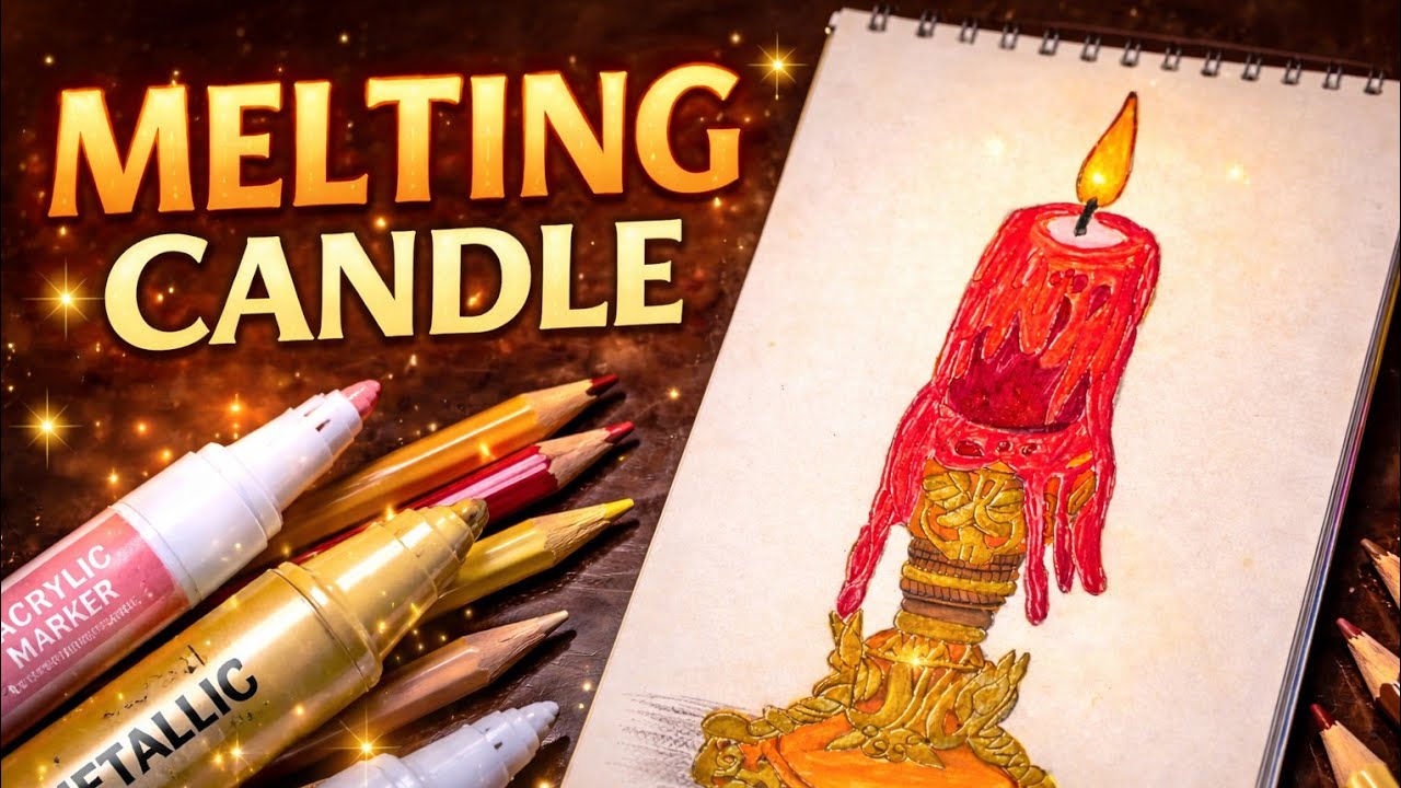“How to Draw a Realistic Melting Candle | Colored Pencils”