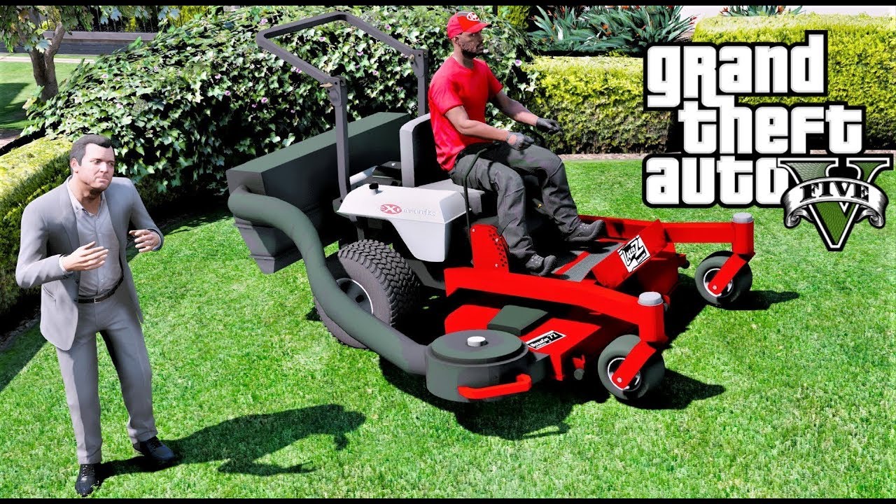 GTA 5 REAL LIFE MOD Lawn Care Company - Exmark Lawn Mower Cutting Michael's Grass