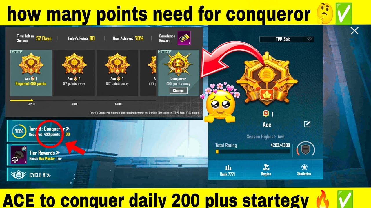 How many points need for conqueror 🤔✅ Day 10 ace to conquer startegy 🔥