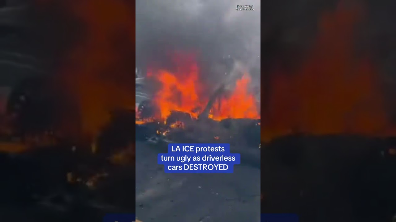 LA ICE protests turn ugly as driverless cars destroyed