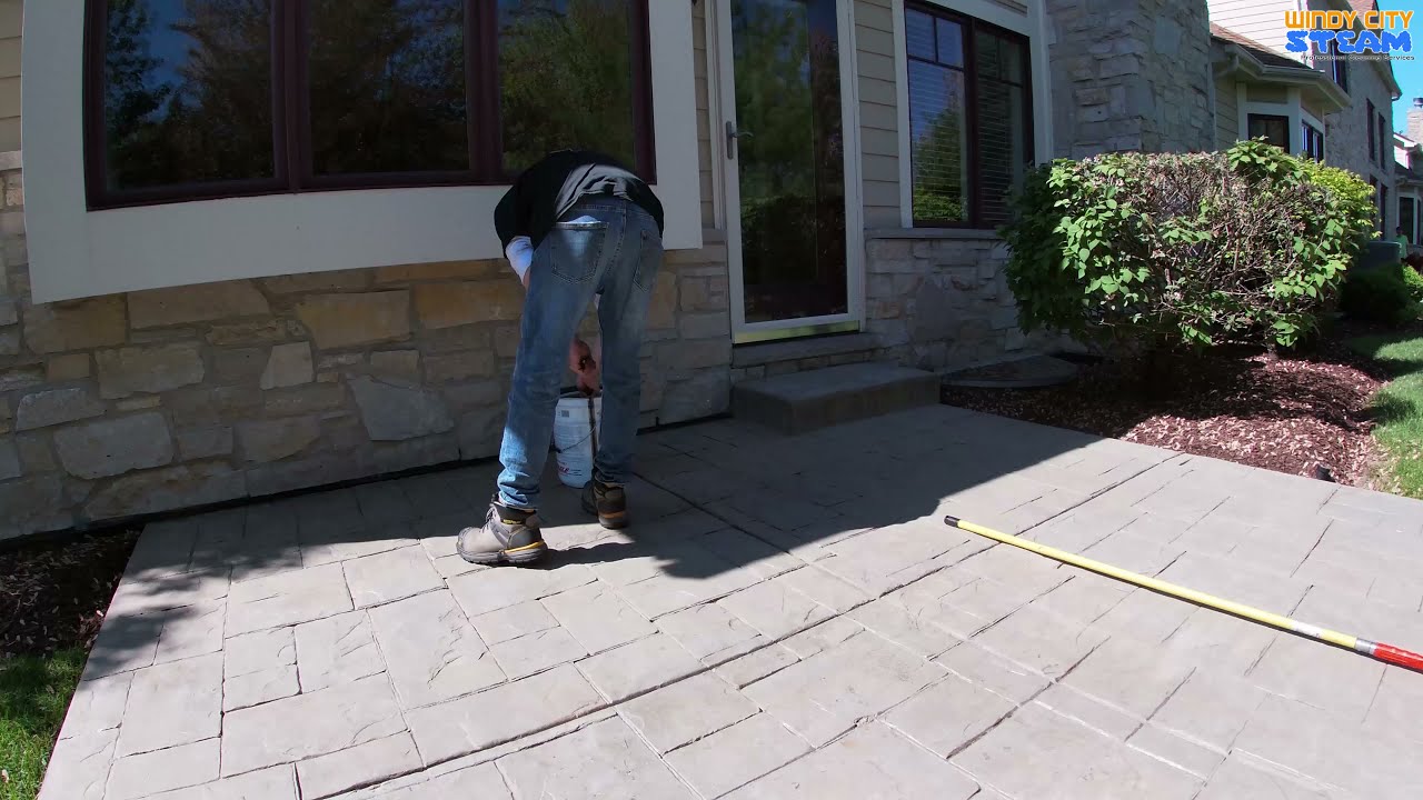 Sealing A Small Stamped Concrete Patio - Decorative Concrete Maintenance | Windy City Steam