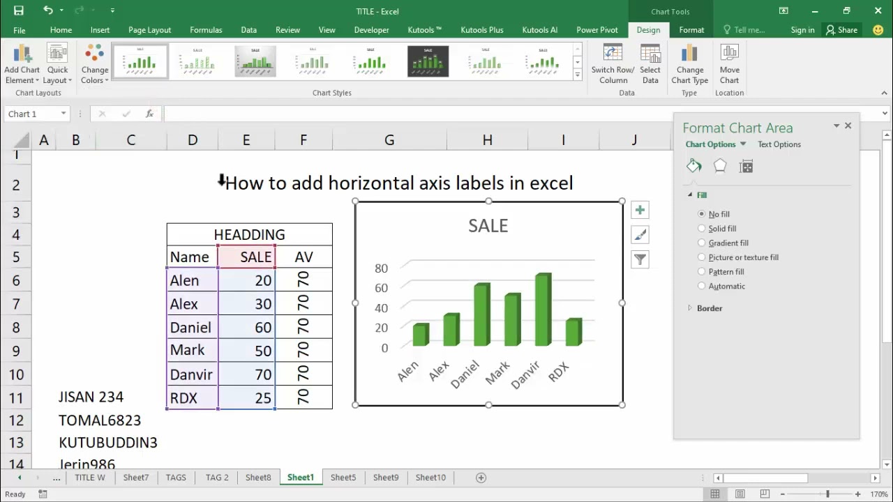 How to add horizontal axis labels in excel