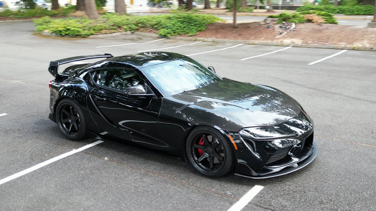 Установка губы GR Supra A90 MK5 обвес Carbon fiber lip Splitter Toyota B58 BMW￼