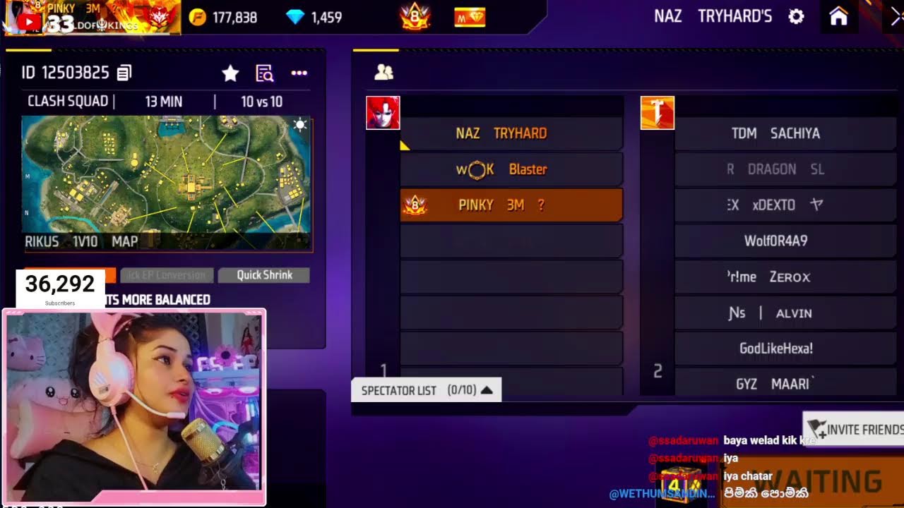 🔴ගහමු කස්ටම්😎 Pinky girl | Freefire | live😎