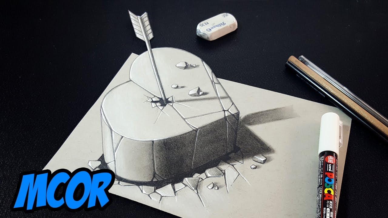 Como Dibujar un Corazon de Piedra 3D - Arte 3D en Papel