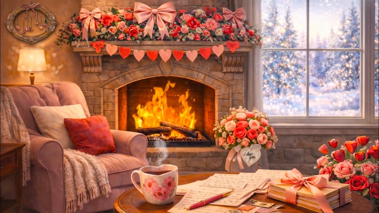 Valentine’s Sweet Love Letters Fireplace Ambience 💌 Cozy Winter Screensaver Background