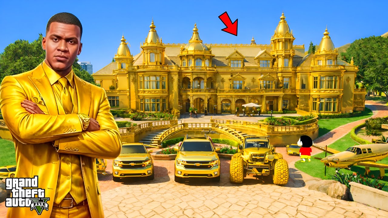 Shinchan Becomes Billionaire in GTA 5 💰 Golden Villa & Supercars Life