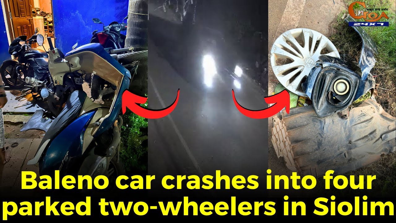 Автомобиль Baleno врезался в четыре припаркованных двухколесных транспортных средства в Сиолиме.