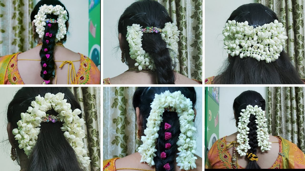 5 Easy&Quick Hair Style With Flower For Traditional Functions/#ShortHair #hairstyle #JadaiHairstyle
