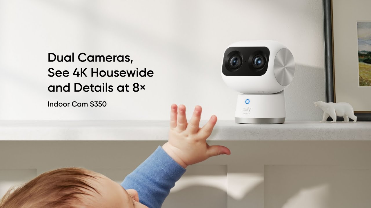 Introducing eufy Indoor Cam S350, Indoor Security, Dual Cameras, See 4K Housewide and Details at 8&times;