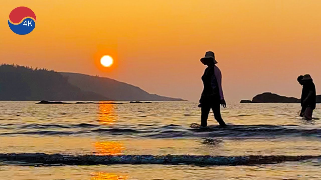 [4K]해수욕장Sunset at Wido Beach in Jeonbuk Korea 전북 부안군 위도 It takes four hours from Seoul_Healing video