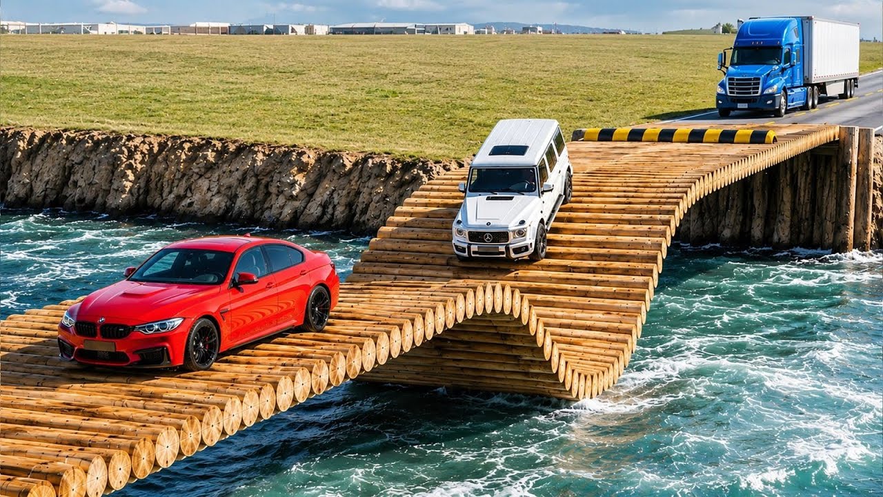 Cars vs Log Bridge Challenge #10 in BeamNG Drive!