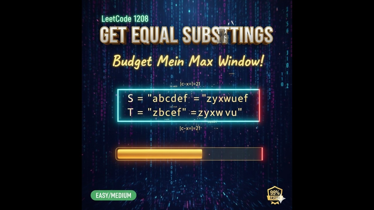 LEETCODE 1208 || Get Equal Substrings Within Budget || HINDI EXPLAINATION MAKES DSA EASY#dsa #coding
