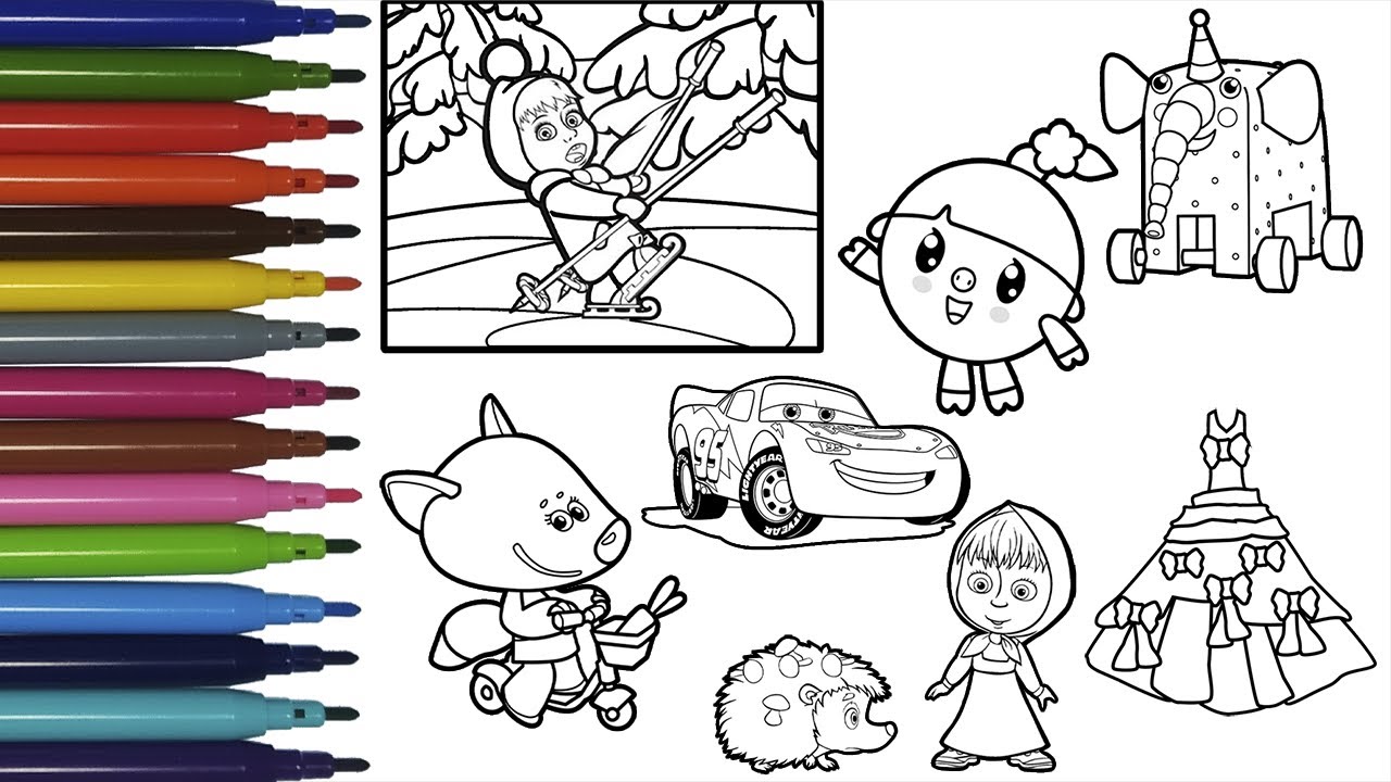№100✅ 🎨✨ Coloring book Masha and the Bear, Be-Be-Bears, Kid-E-Cats, BabyRiki and other cartoons