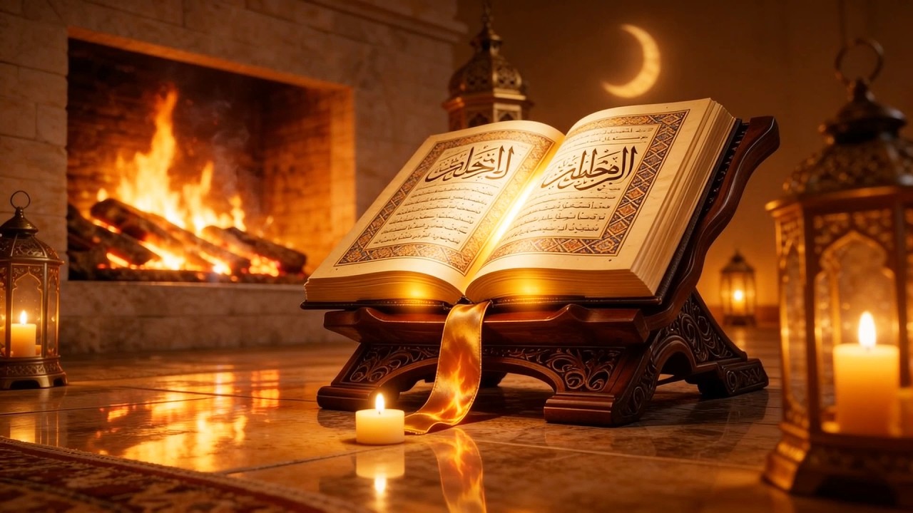 Ramadan Kareem 🌙 رمضان كريم | Luxurious Fireplace Tv Art Background 2026 خلفية شاشة رمضان دافئة