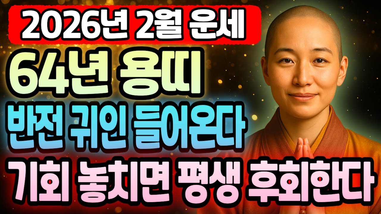 2026년 병오년 2월 1964년생 갑진년생 용띠 62세 운세 완벽 풀이! 재물운 하늘 찌르며 귀인 만나 한방에 대박 치고 평생 풍요롭게 사는 팔자랍니다.
