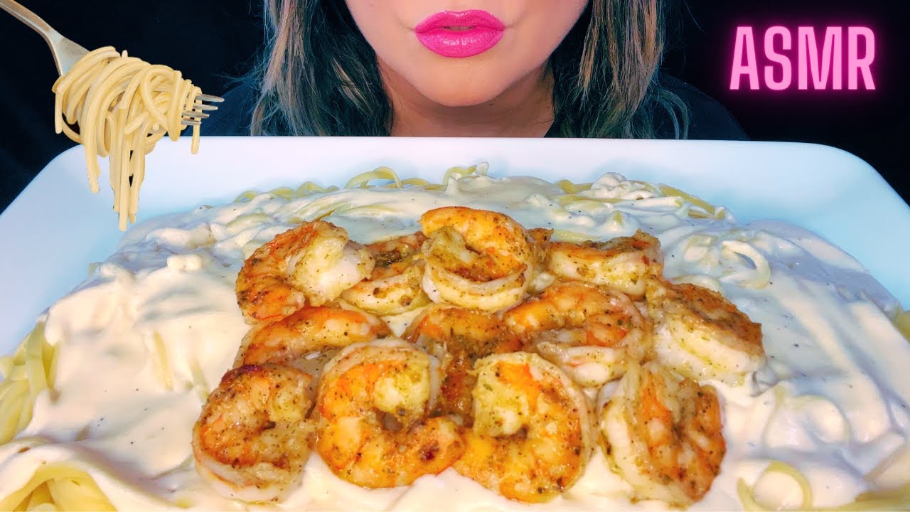 ASMR CREAMY SHRIMP ALFREDO PASTA MUKBANG | EATING SOUNDS