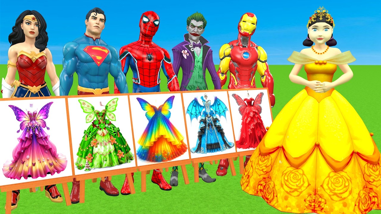 Squid Game vs Super Hero 3D Choose Beautiful Princess Dress vs Dressing Room 5 Times Challenger
