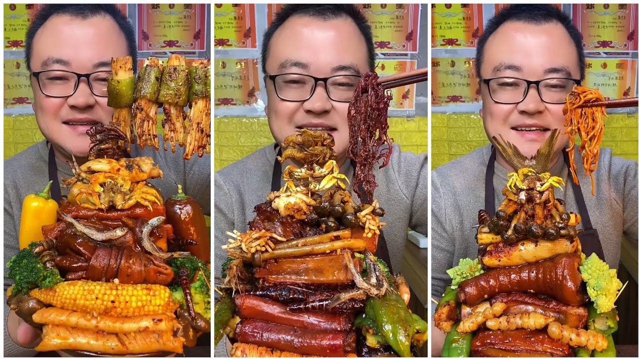 Mukbang#68 :Eat belly pork, 😋😋 Fried skewers. Noodles 🍜🍜#belly #mukbang #yummyfood