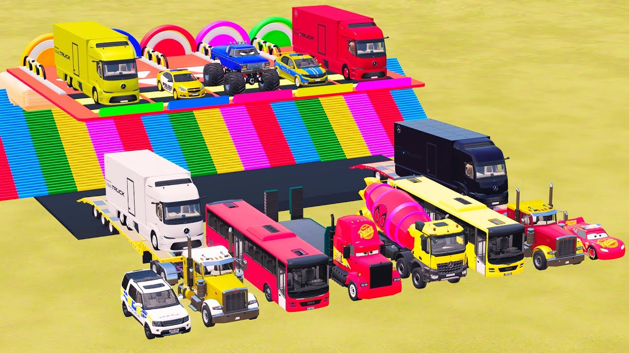 TRANSPORTING POLICE CARS, AMBULANCE, FIRE TRUCK, COLORFUL CARS WITH TRUCK  FARMING SIMULATOR 22! #11
