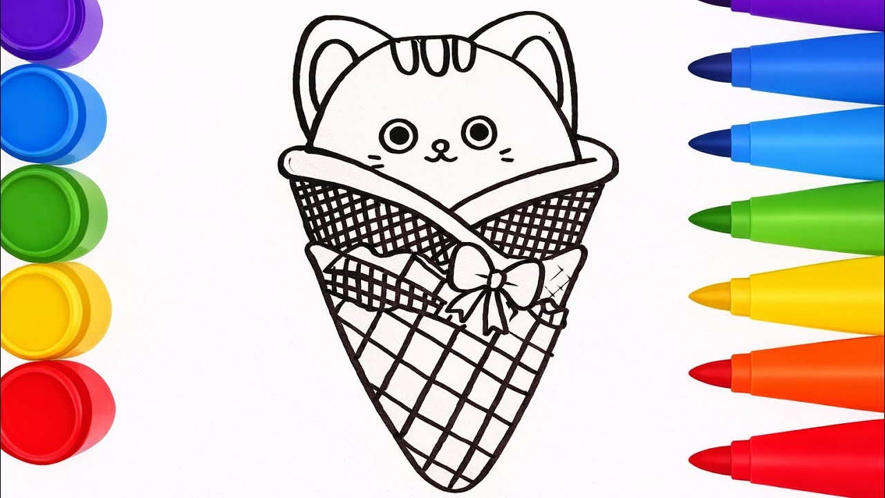 Cute Kawaii Kitten Cat Ice Cream Drawing | Easy Art for Beginners Step by Step