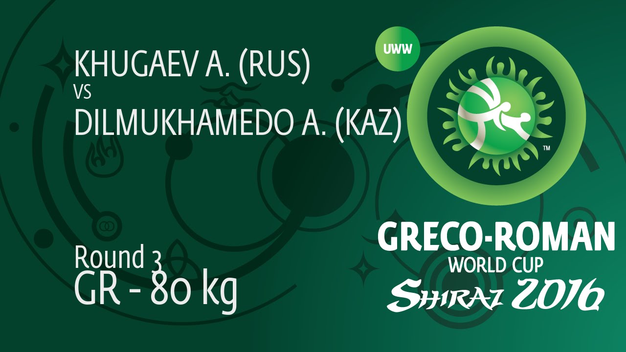 Round 3 GR - 80 kg: A. KHUGAEV (RUS) df. A. DILMUKHAMEDO (KAZ) by FALL, 4-3