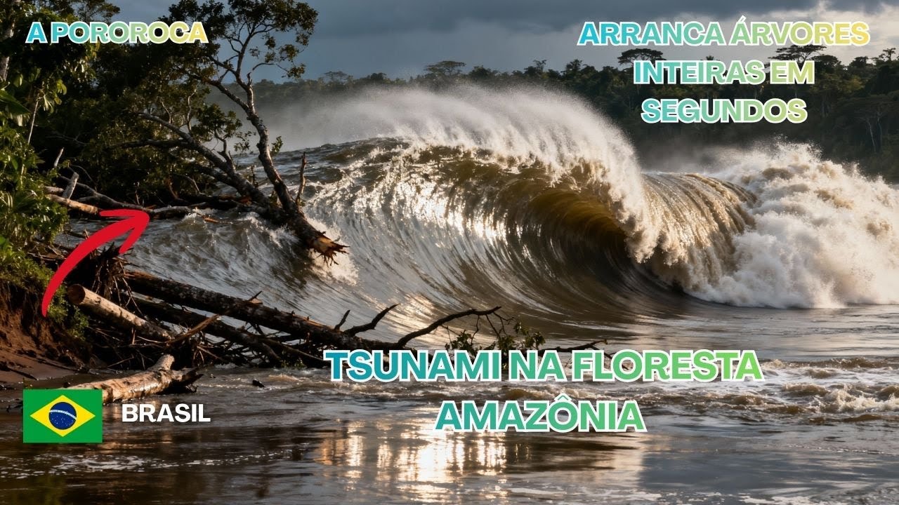 TSUNAMI NA AMAZ&Ocirc;NIA ENGOLINDO ARVORES INTEIRAS : A POROROCA DA AMAZONIA