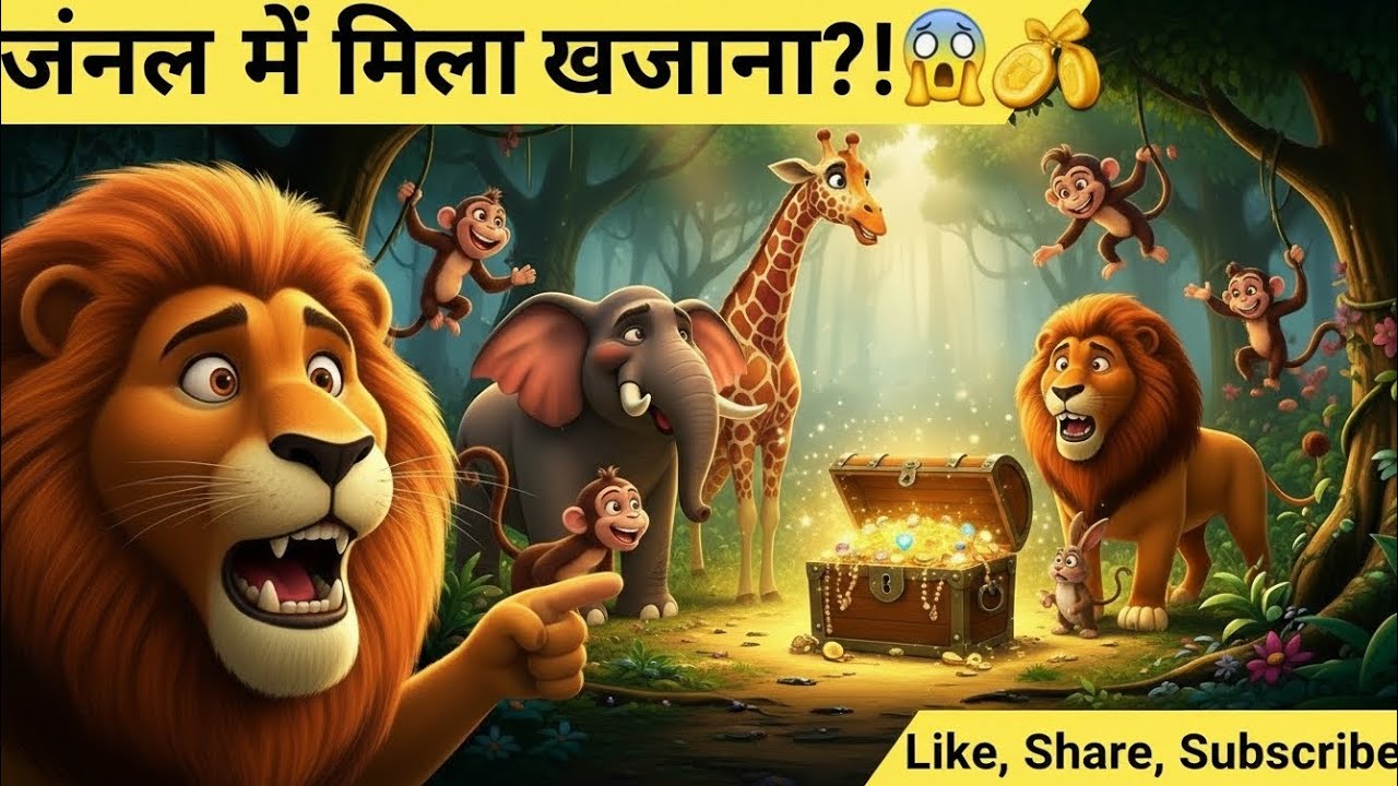 जंगल का रहस्यमयी खजाना 🗺️💰 | शेर और दोस्तों की खतरनाक एडवेंचर कहानी | 3D Cartoon Hindi Story