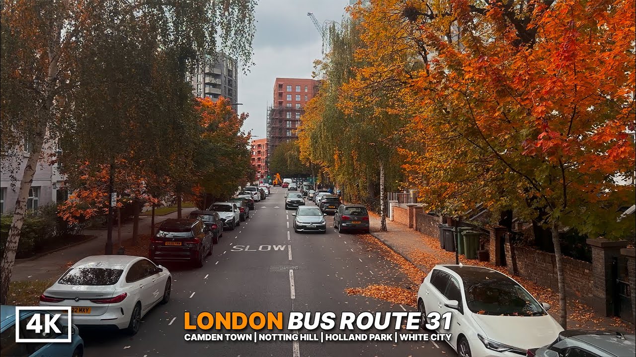 Gloomy Autumn Afternoon in London | LONDON BUS 31 Ride from Camden to White City [POV 4K]