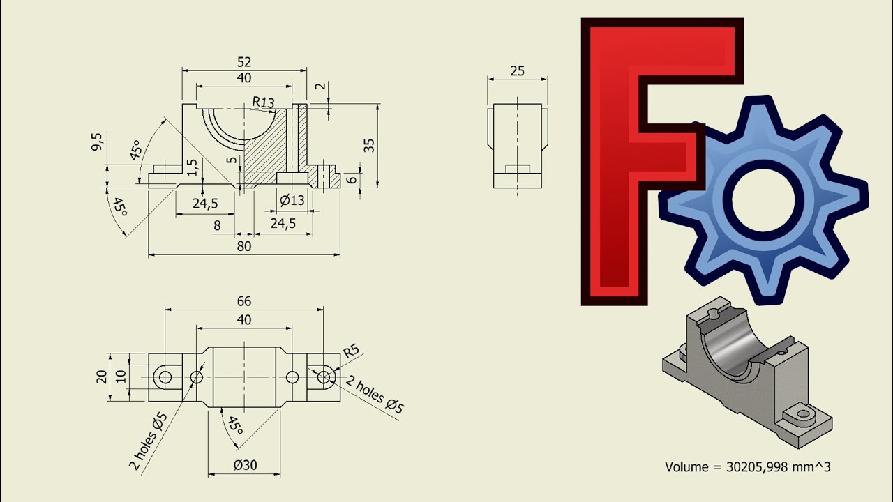 Tutorial FreeCAD - 039 LOWER HALF BEARING