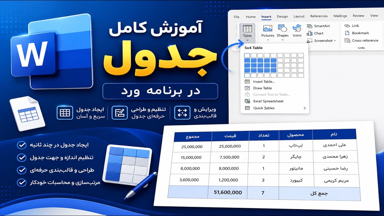 تنظیمات و نکات مهم جدول در ورد - بخش اول