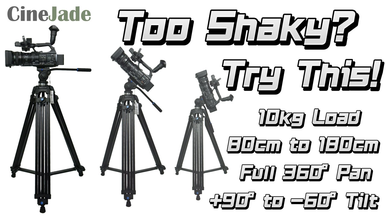 CineJade Heavy-Duty Video Camera Tripod | 10 kg Load, 180 cm Height & 360° Movement