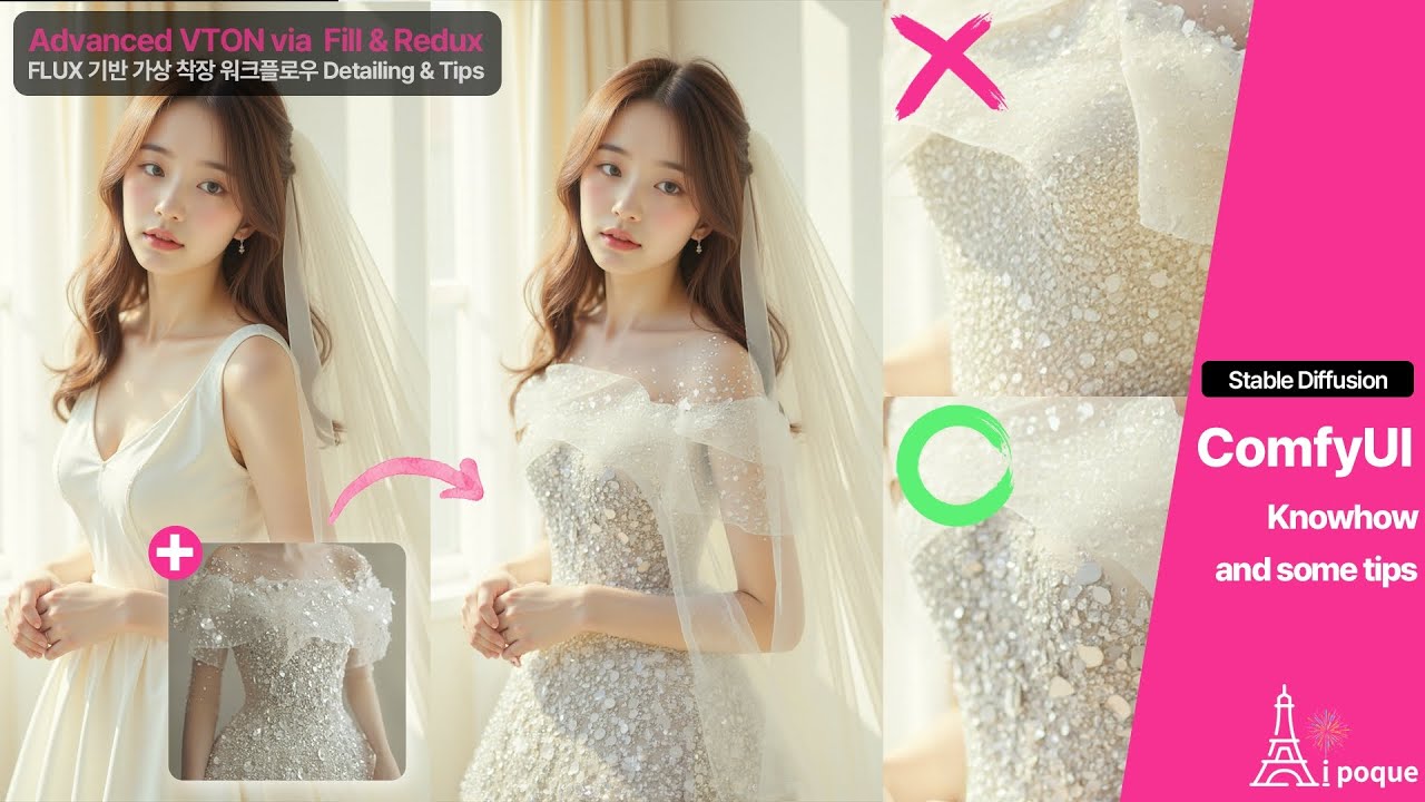 AI 옷입히기 피팅모델 VTON 심화 워크플로우 - FLUX Fill & Redux로 Detail 끌어올리기