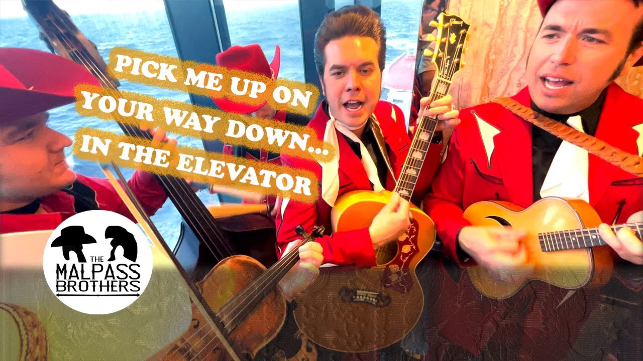 We will play anywhere!  Here's us in an ELEVATOR!  'Pick Me Up On Your Way Down'