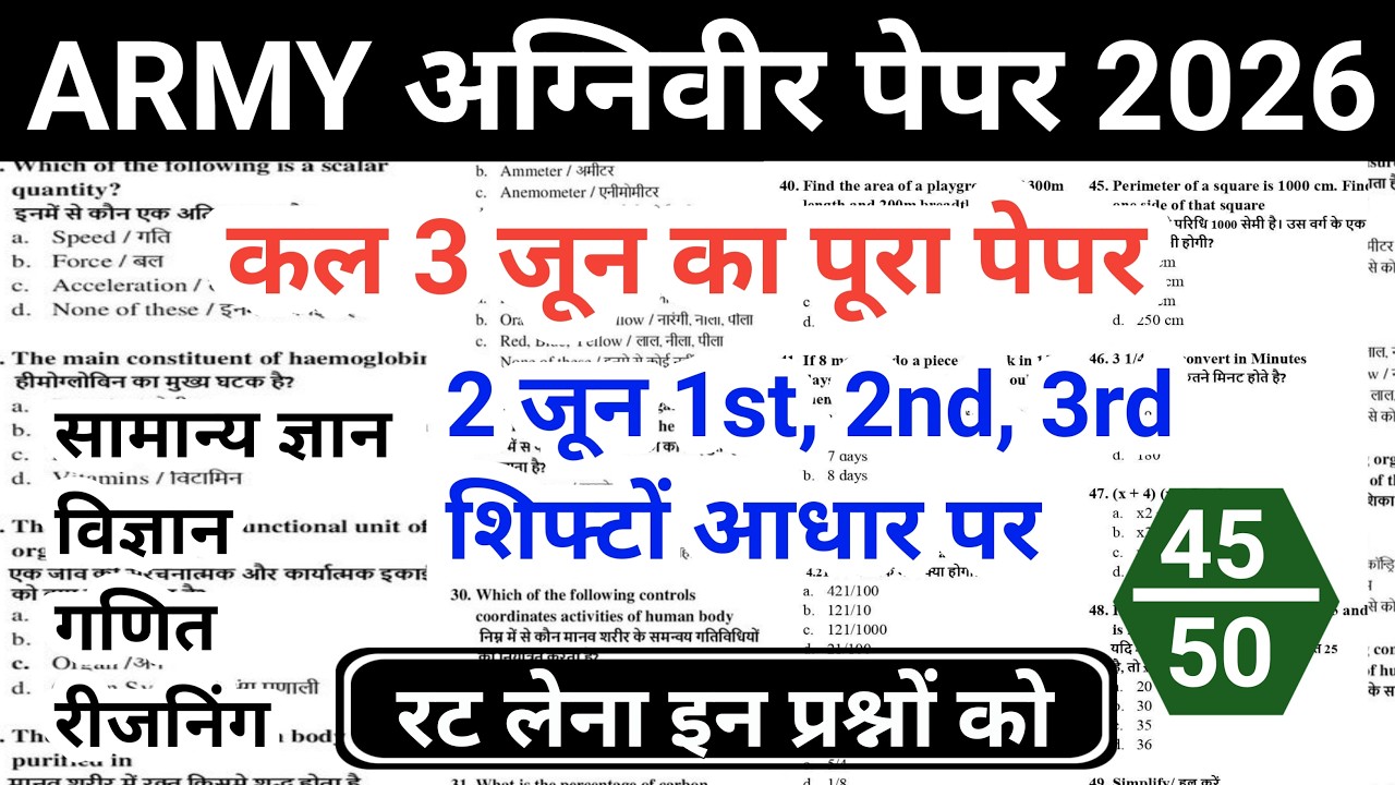 Army Agniveer Exam 2026 Paper / Army Agniveer 2026 Paper Analysis / Agniveer 2026 Model Paper - 18