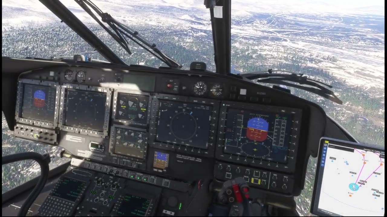 MSFS2024 Landing a large helicopter in a confined space near Lake Tahoe, Airbus H225 Rescue Mission.